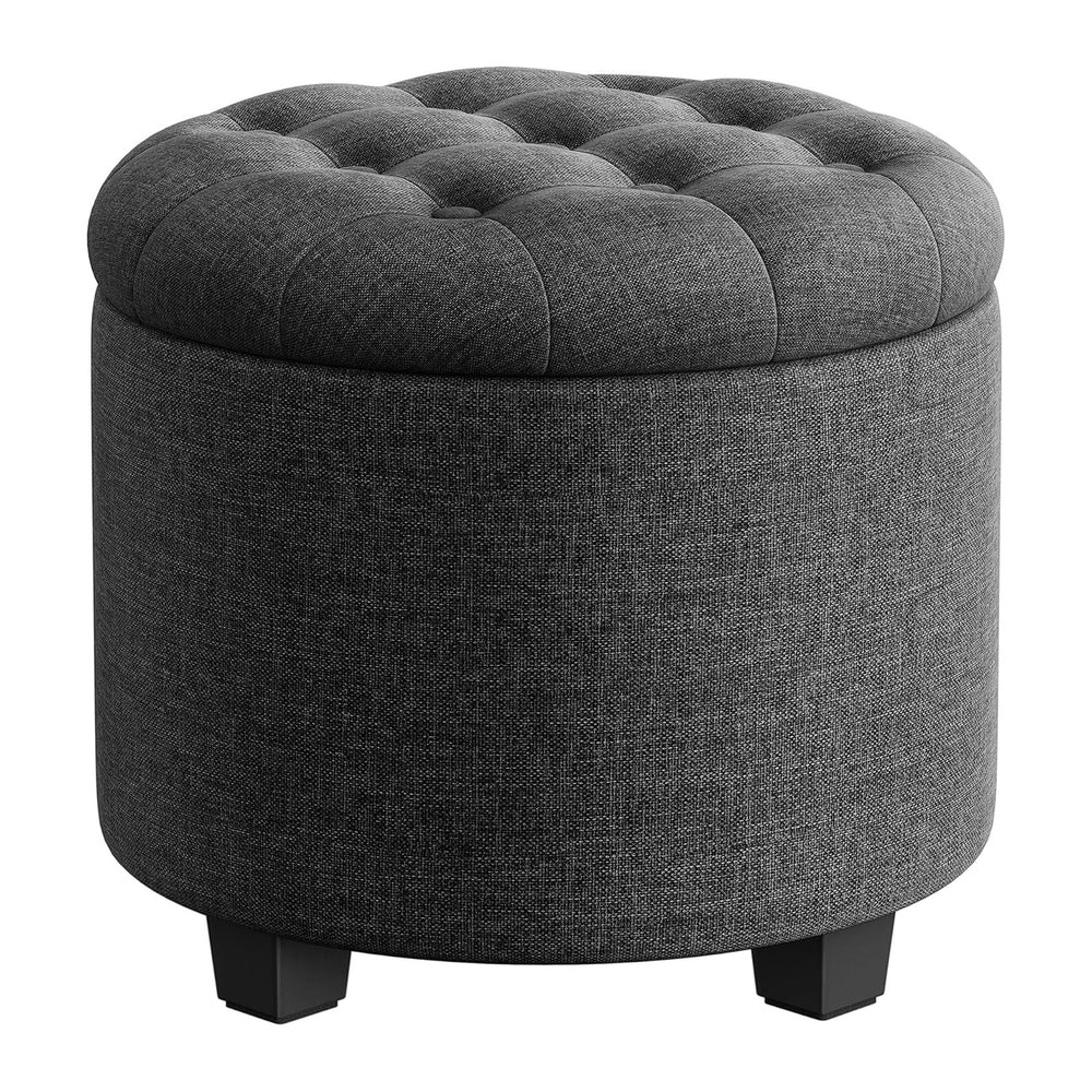 SONGMICS Round Ottoman with Storage, Vanity Stool, Linen-Look Fabric