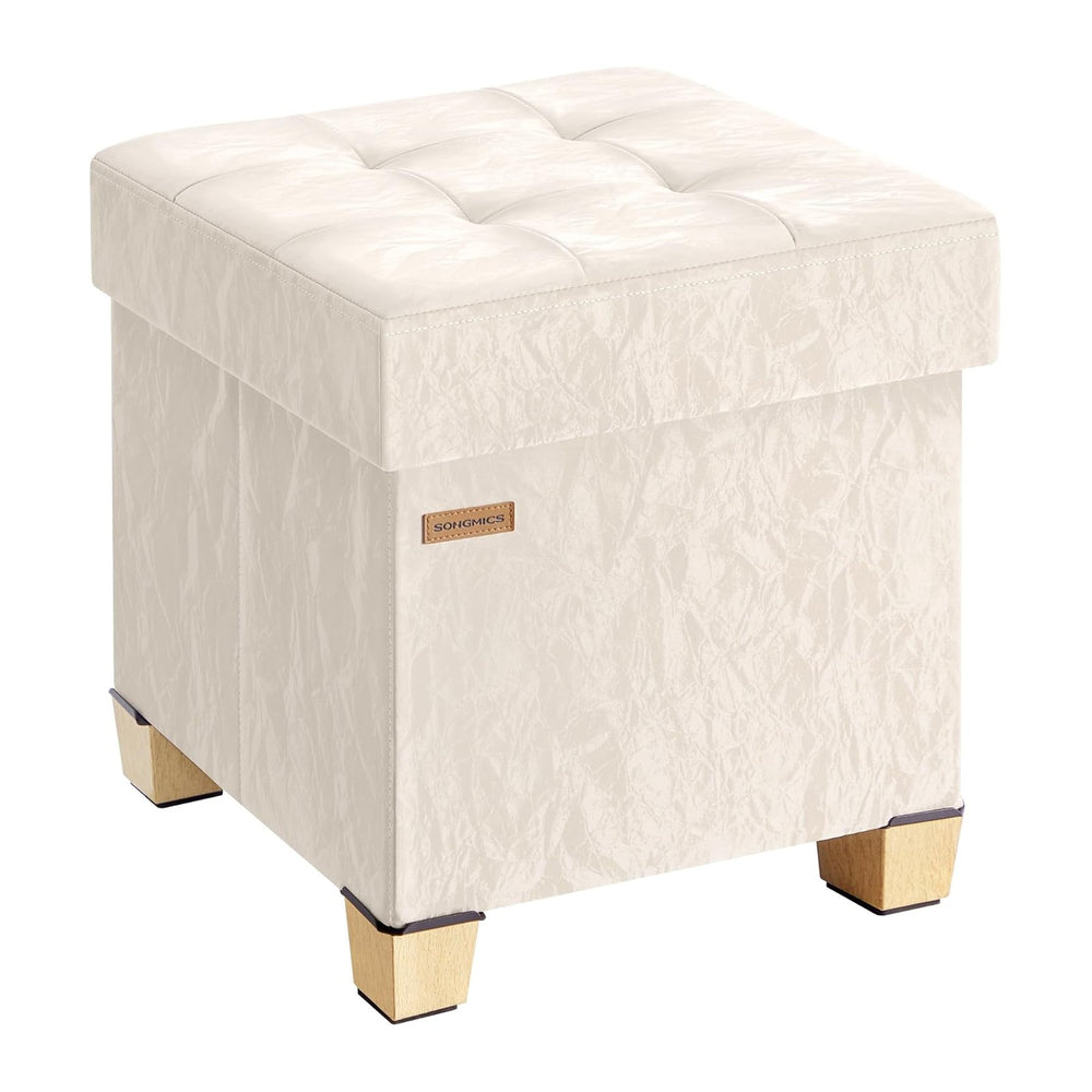 SONGMICS Storage Ottoman, Textured PU Leather Footstool with Cushion