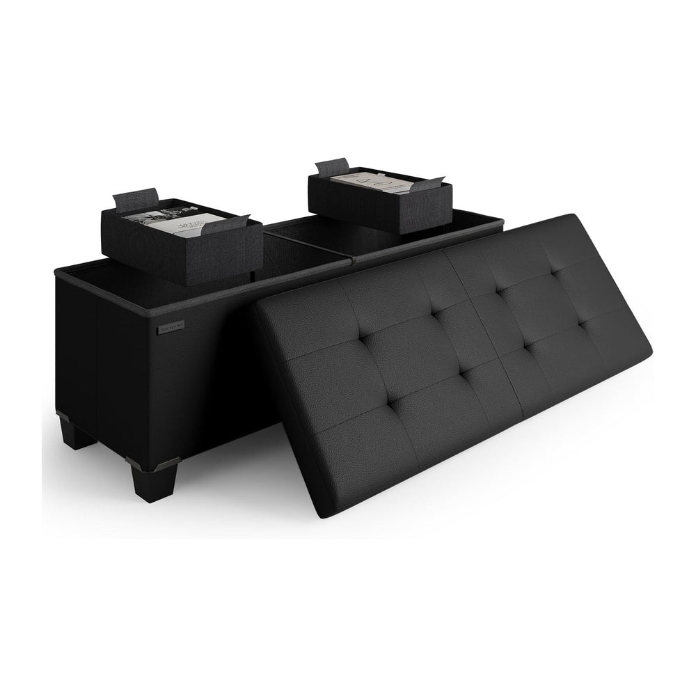 Storage Ottoman Bench with Bins, 43-in Storage Bench for Bedroom End of Bed, ...