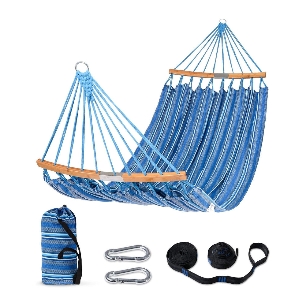SUNCREAT Hammocks Double Hammock with Curved Spreader Bar, Blue