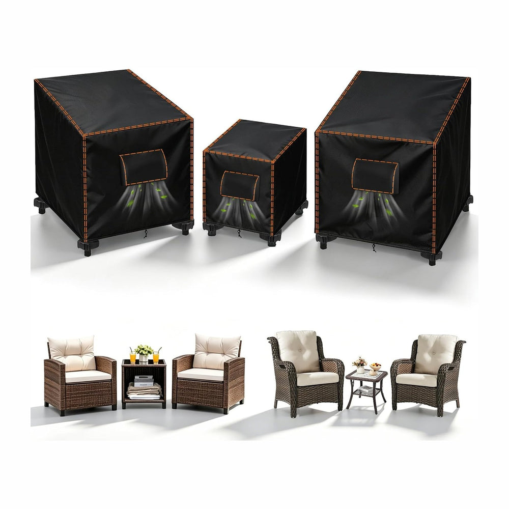 SUNICO Patio Furniture Covers 3 Piece Set,Outdoor Waterproof,Medium,Black
