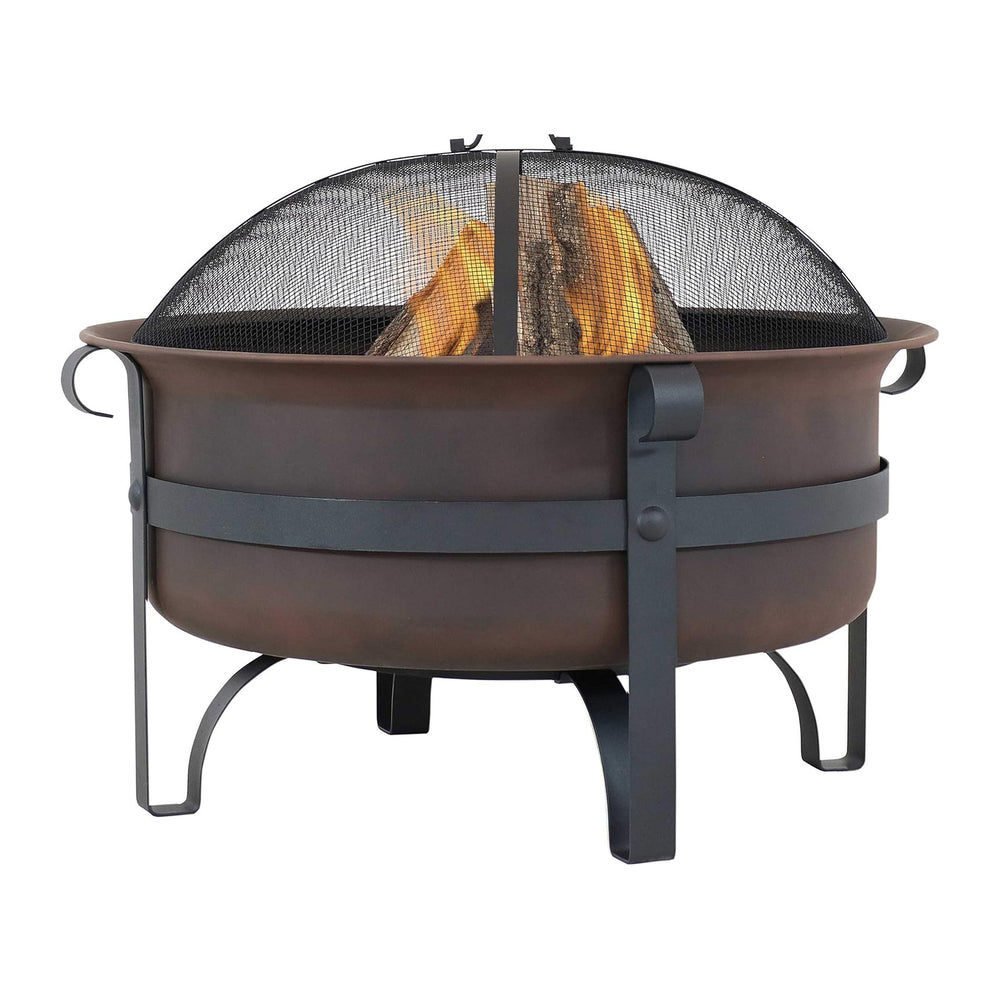 Sunnydaze Round Patio Fire Pit for Outside Wood Burning, Dark Bronze, 29"