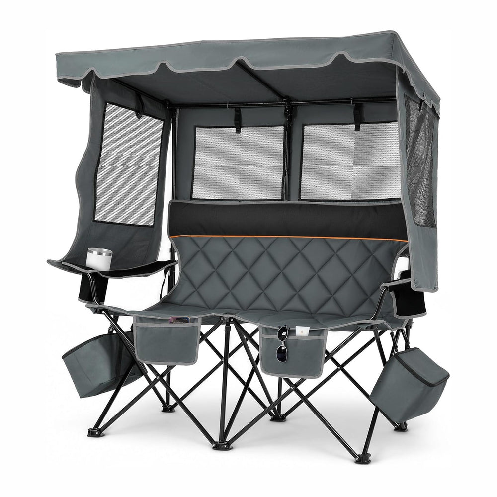 Suteck Double Camping Chair with Canopy, 660lbs Folding Loveseat with Shade