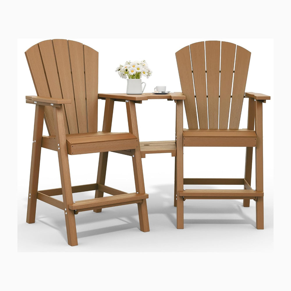 Tall Adirondack Chairs Set of 2 with Double Detachable Trays, Teak