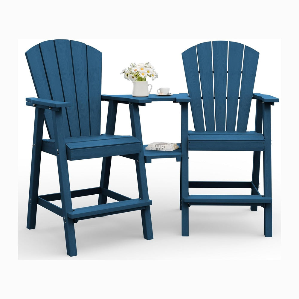 Tall Adirondack Chairs Set of 2 with Table Trays, Navy Blue