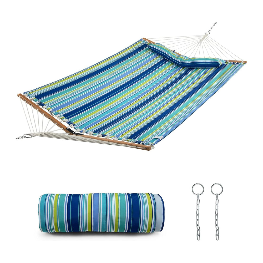 Tangkula 10.5FT Heavy Duty Double Hammock w/Detachable Pillow (Blue+Green)