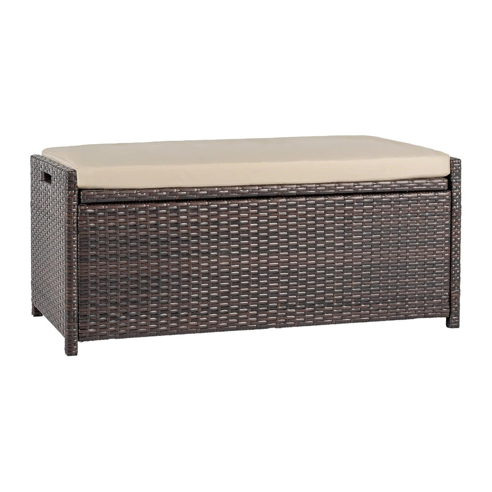 Tappio Deck Box Outdoor Storage Box Bench, PE Rattan Storage Bin with Built-i...