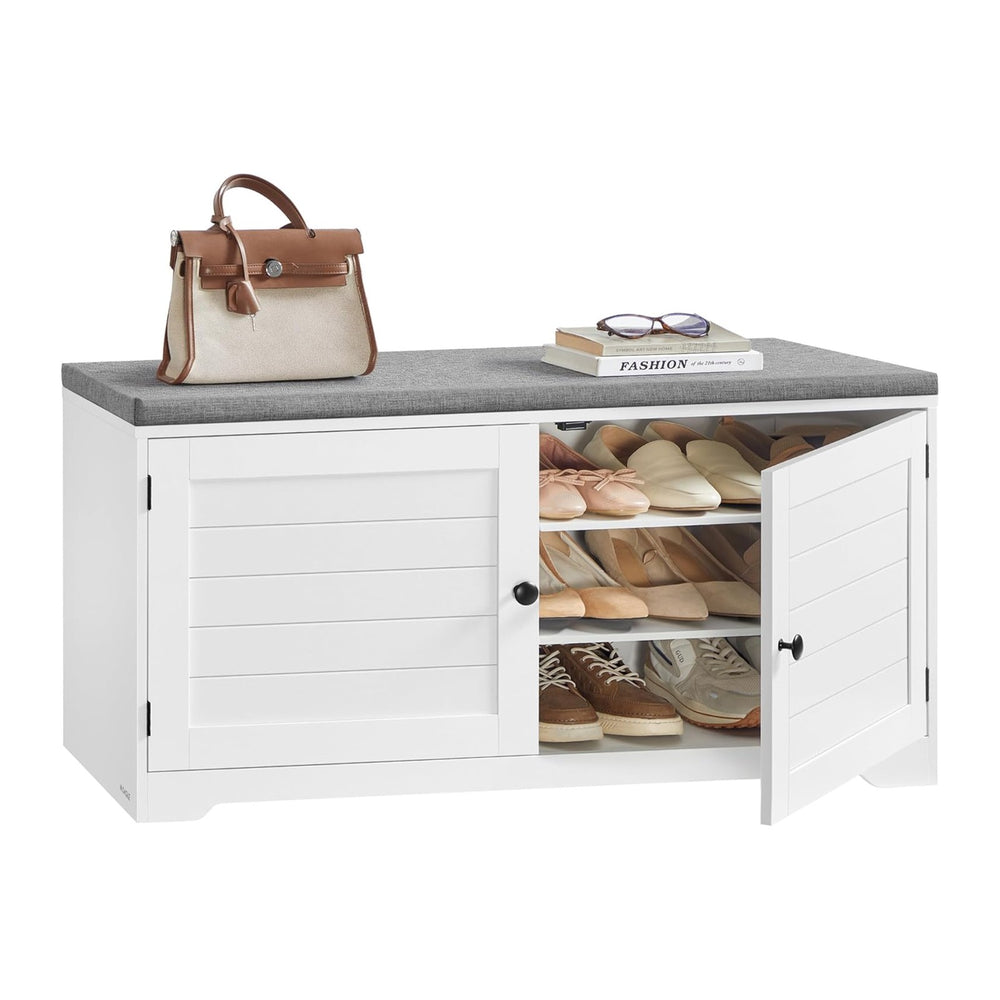 VASAGLE 3-Tier Shoe Storage Bench with Cushion, 14 x 39.8 x 20.7 Inches