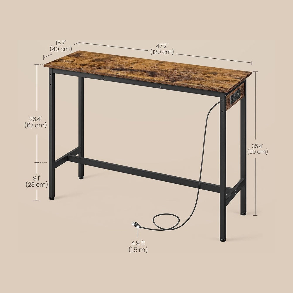 VASAGLE Bar Table with Power Outlets, Computer Desk, 47.2" W