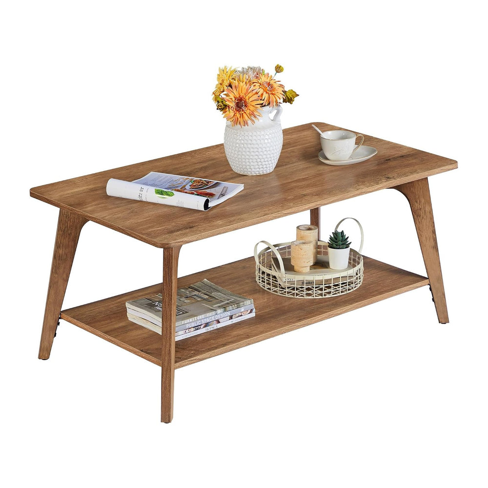 VASAGLE Coffee Table, 2-Tier Center Table with Storage, Tapered Legs