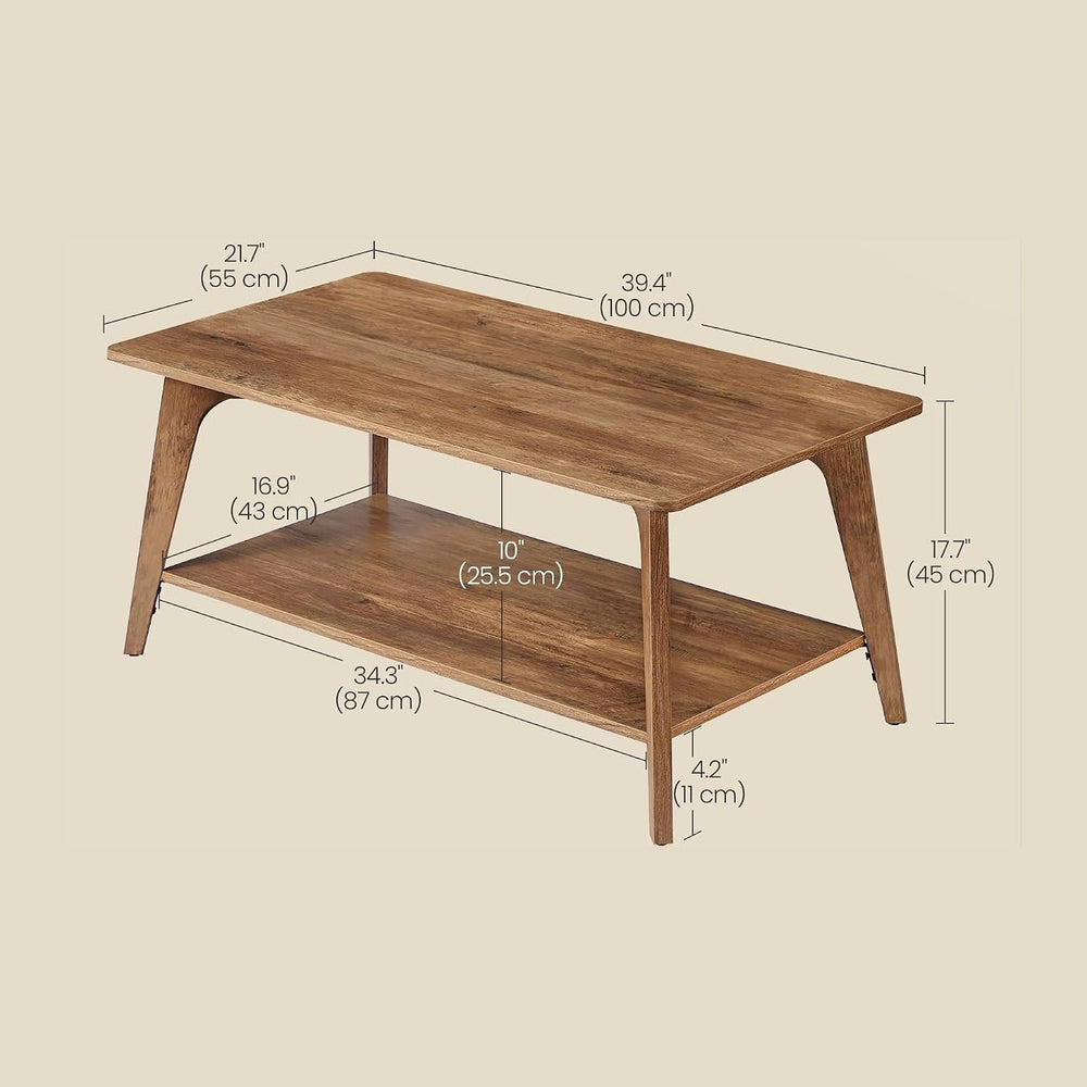 VASAGLE Coffee Table, 2-Tier Center Table with Storage, Tapered Legs