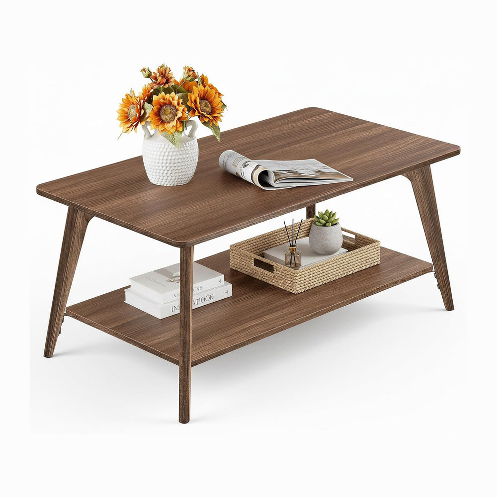VASAGLE Coffee Table, 2-Tier Center Table with Storage, Tapered Legs