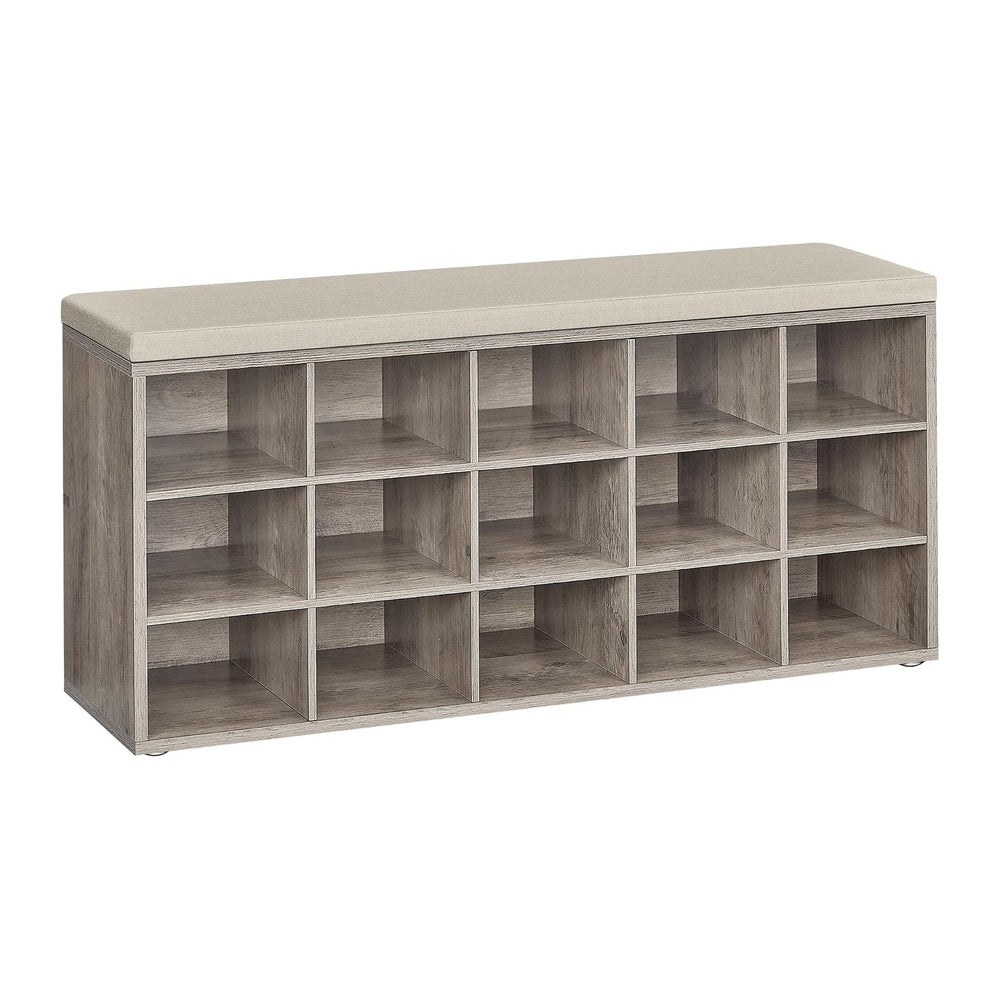 VASAGLE Shoe Bench with Cushion, 15 Compartments, 11.8 x 41.3 x 18.9 Inches
