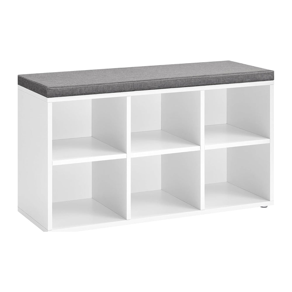 VASAGLE Shoe Bench with Cushion, 6 Compartments, 3 Adjustable Shelves