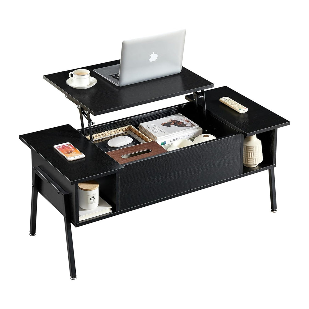 VECELO Wood Lift Top Coffee Table with Hidden Compartment and Storage Shelf f...