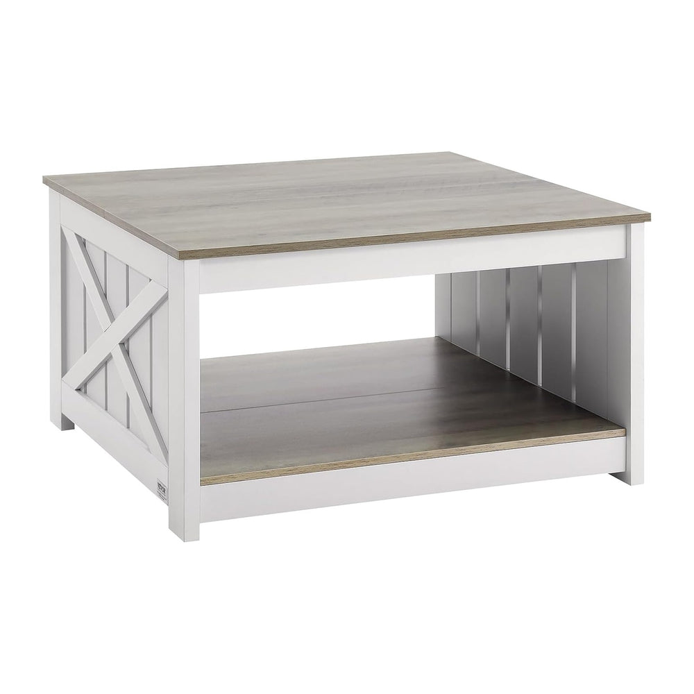 VEVOR 31.5" Farmhouse Coffee Table, Square Coffee Table with Open Storag...