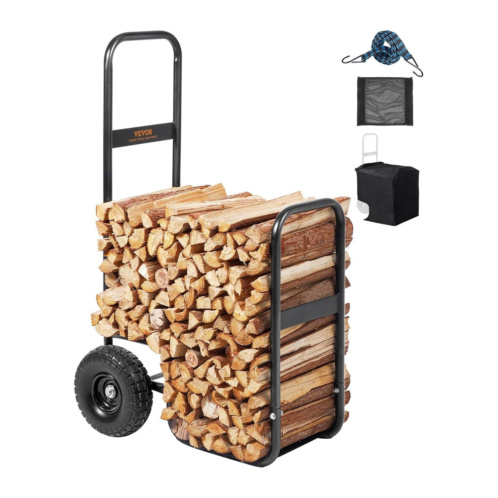 VEVOR Firewood Cart, 250 lbs Capacity, Black Heavy Duty Steel Dolly Hauler wi...