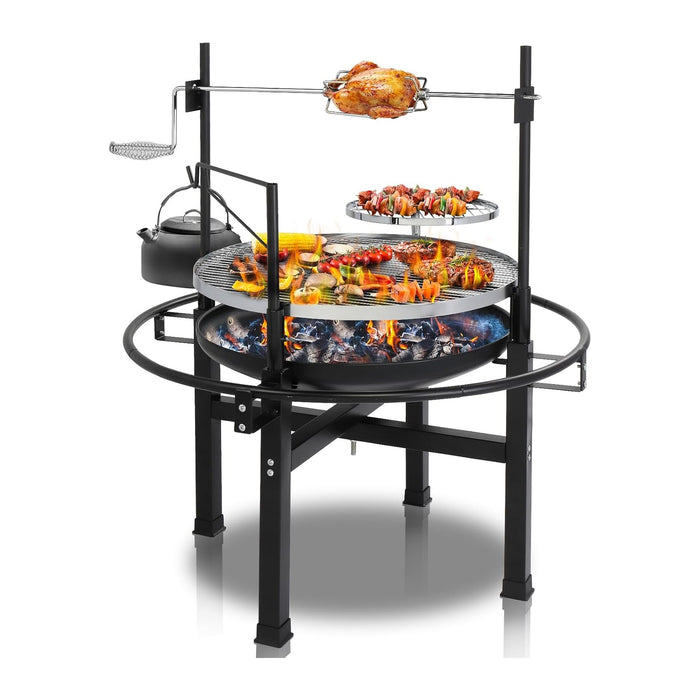 VINGLI 33 Inch Outdoor Fire Pit with 2 Grills, Wood Burning Firepit with Swivel Cooking Grate, Removable Swivel Grill for Backyard Patio Outside Picnic BBQ