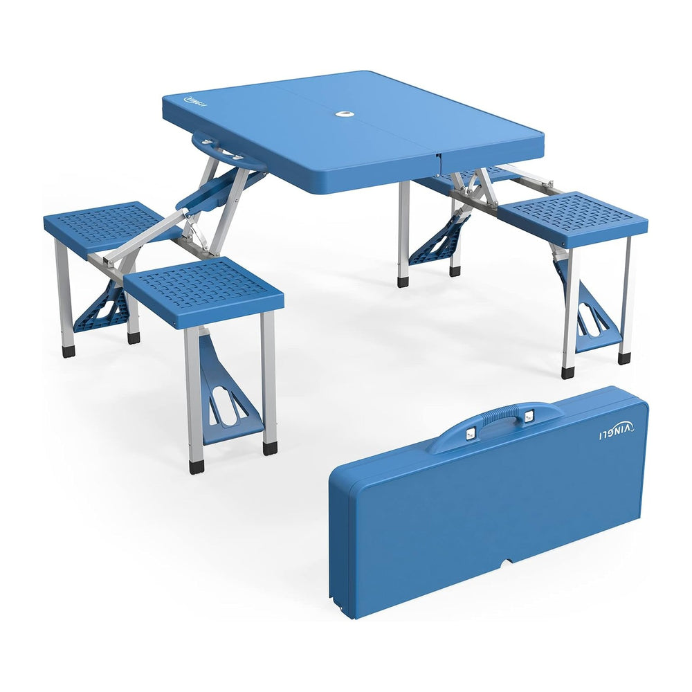 VINGLI 4 Ft Camping Picnic Table Set with 4 Seats with Umbrella Hole Folding ...