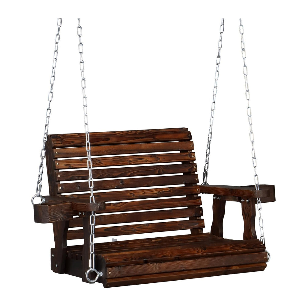 VINGLI 440 LBS Heavy Duty 1-Person Wooden Porch Swing, Rustic