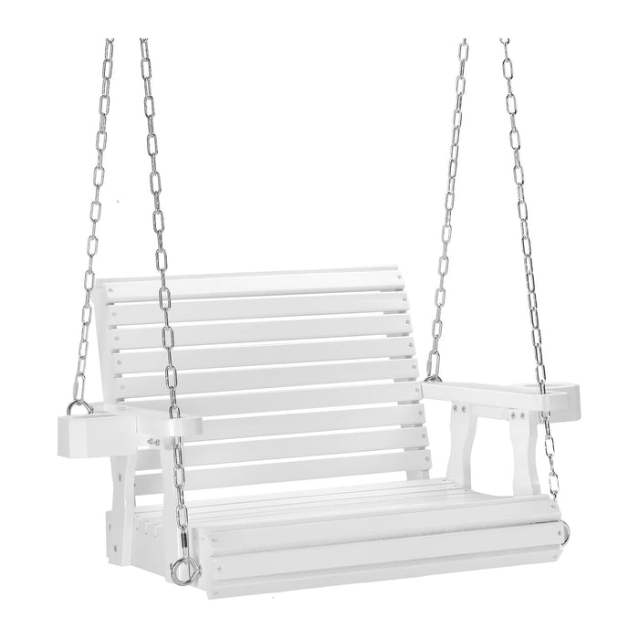 VINGLI 440 LBS Heavy Duty 1-Person Wooden Porch Swing, White