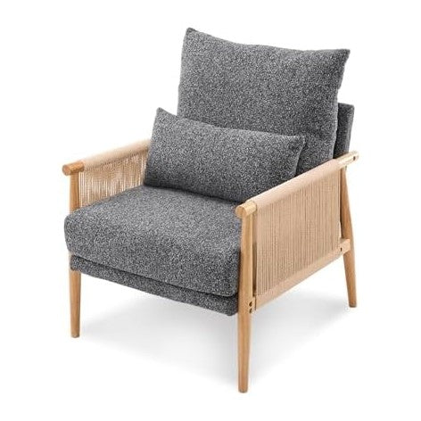 VINGLI Boho Braid Accent Armchair,Mid-Century Modern Chiar with Solid Wooden ...