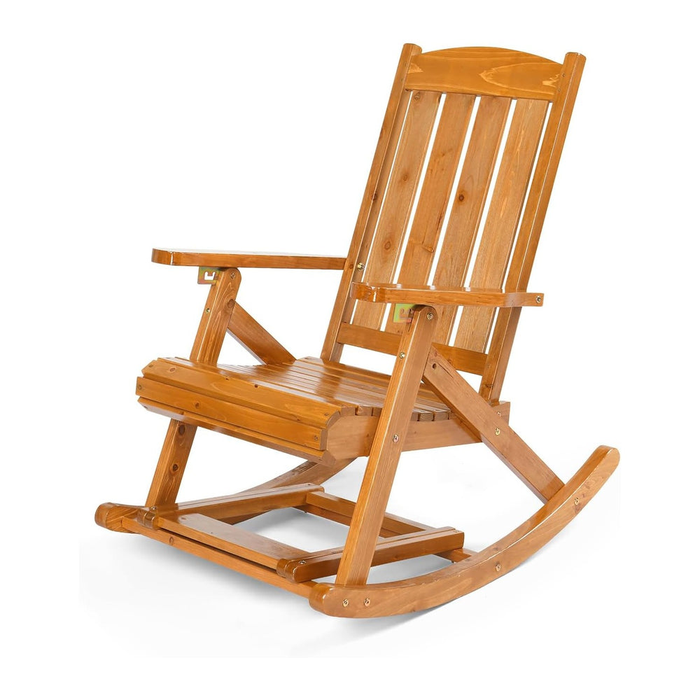VINGLI Wooden Porch Rocking Chair, Heavy Duty Outdoor Rocking Chair with Retr...