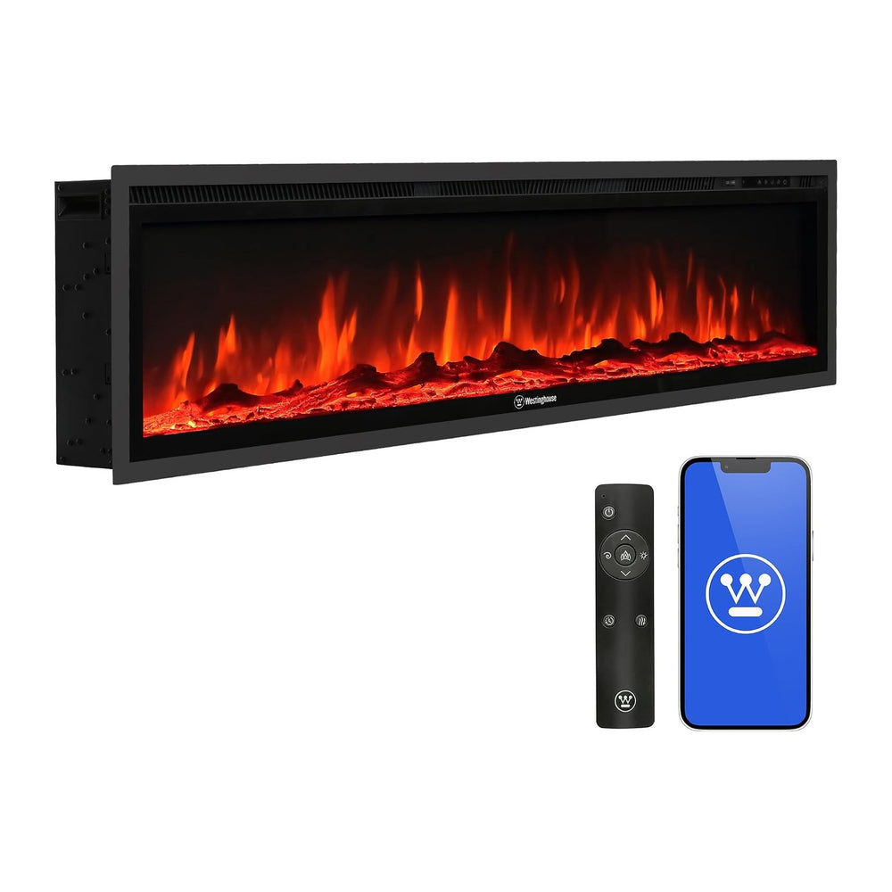 Westinghouse 60 Inch Electric Fireplace Heater, Compatible with Alexa & G...