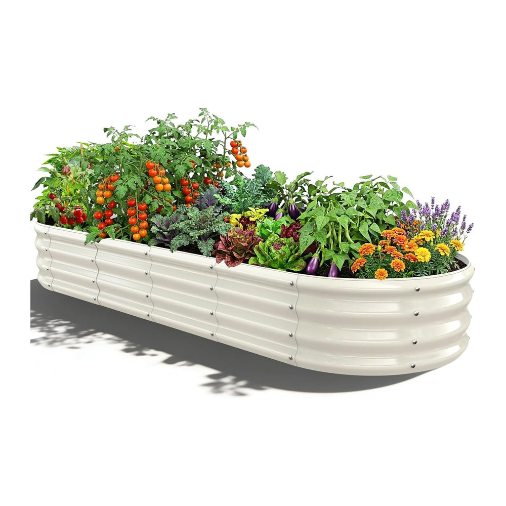 White Oval Raised Garden Bed / Galvanized Steel Planter Box,6 x 2 x 1FT