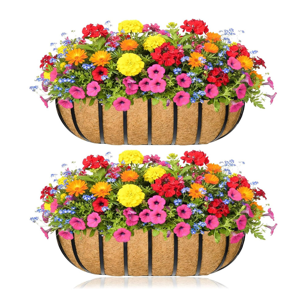 Window Box Railing Planter with Coco Liner 2 Pack 16 Inch Metal Hanging Flowe...