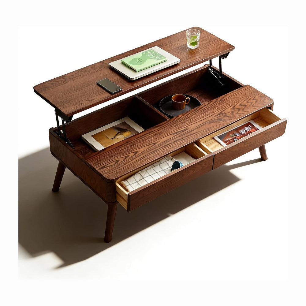 Wood Lift Top Coffee Table, 100% Solid Oak Wood Small Rising Dining Center Ta...