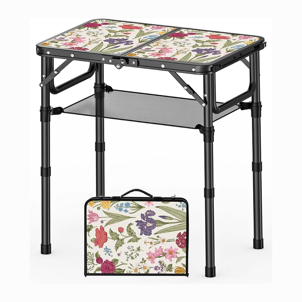 YihuiKo Small Camping Table, Vintage French Flowers Pattern Folding Table