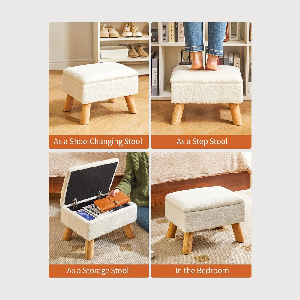YMYNY Storage Ottoman, Small Foot Stool Ottoman with Storage, White HBD042W