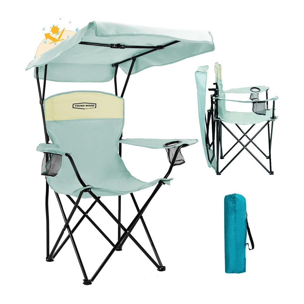 YOUNG WOOD Camping Chair with Canopy, Beach Chair with Shade,Portable,Lightwe...