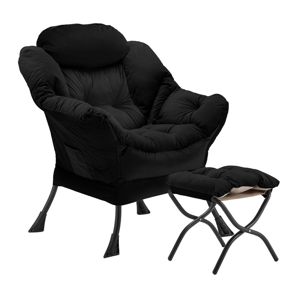 Youtanic Lazy Chair with Folding Ottoman, Accent Chair Velvet Upholstered wit...
